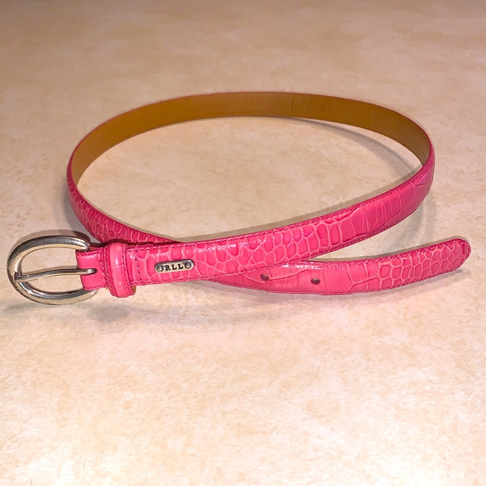 Ralph Lauren Pink Croc-Embossed Italian Leather Belt